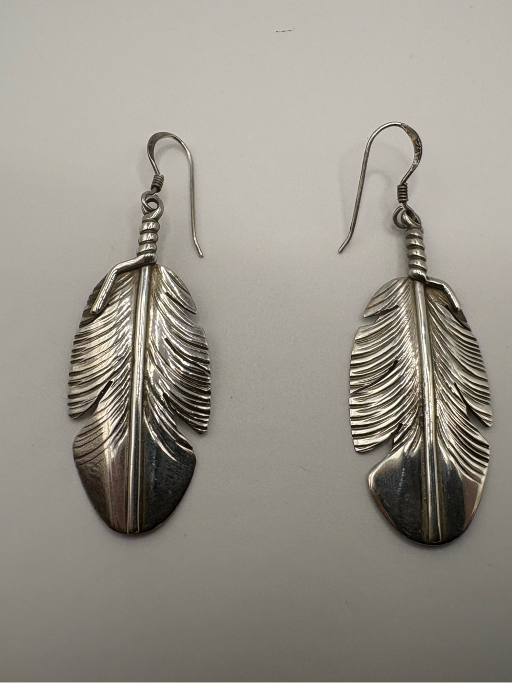 Ben Begay Sterling Silver Feather Dangle Earrings Navajo Signed